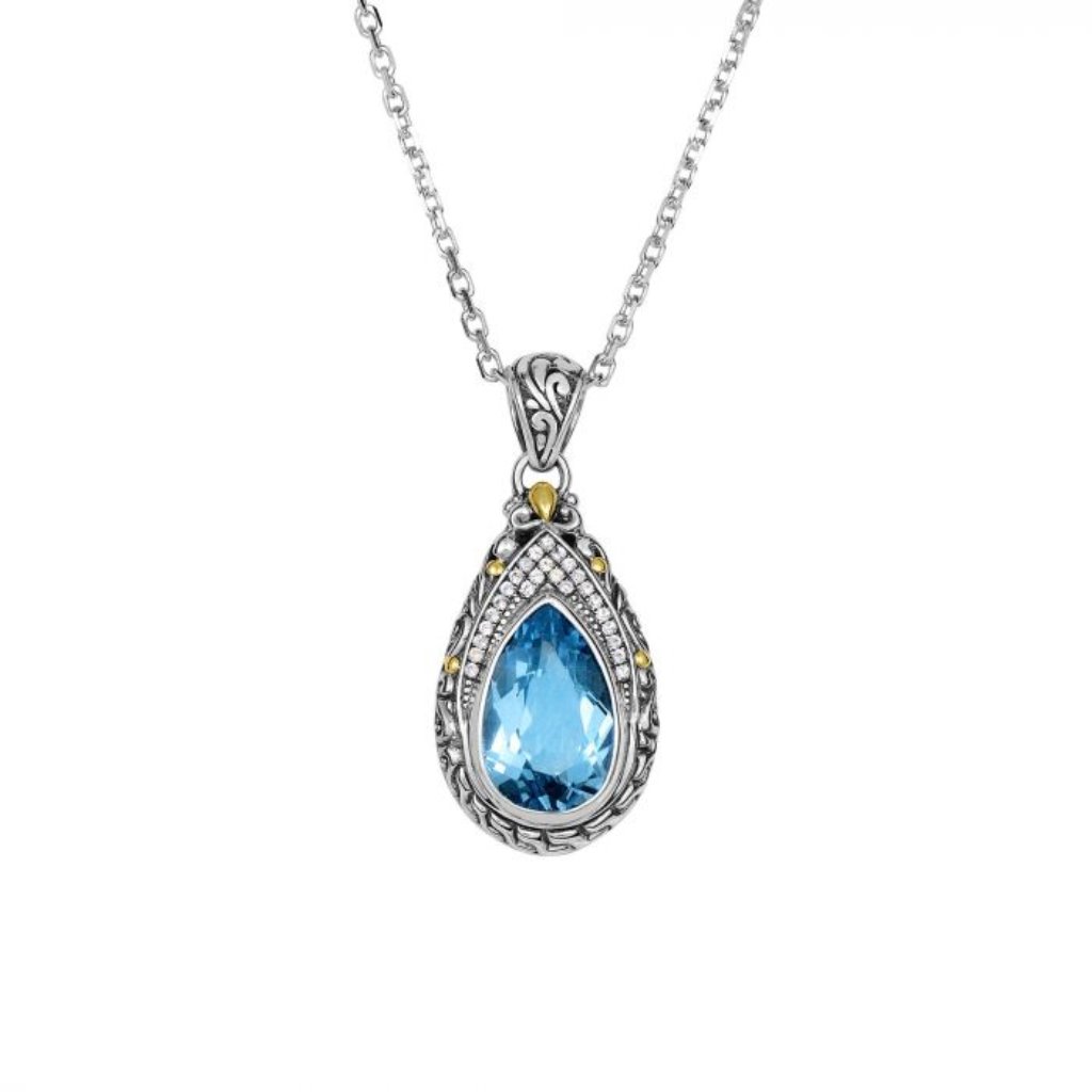 White Sapphire And Blue Topaz Teardrop Pendant